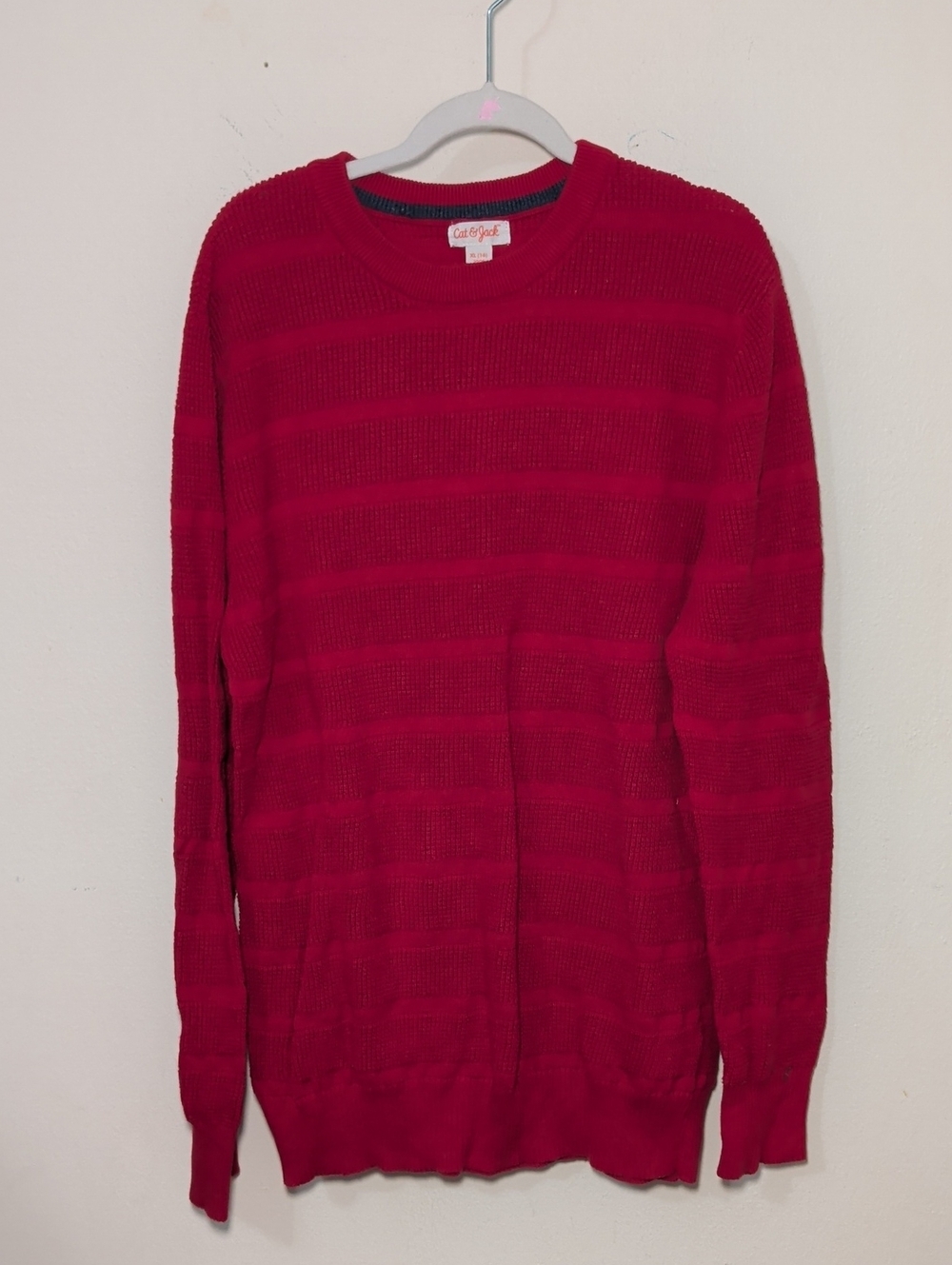 Cat & Jack 100% Cotton Knit Sweater Red with Horizontal Stripes Boys Size XL 16